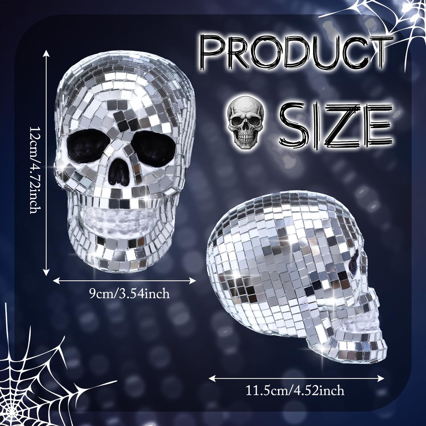 WinnerWhy 2 Pcs 3D Disco Halloween Decor Disco Halloween Skull Skeleton Head Status Mirror Ball Skull Tiered Tray Decor Home Table Centerpiece for Graveyard Indoor Outdoor Holiday