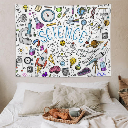 DDCBNS Science Ideas Wall Hanging Tapestry,Physics Chemistry Geometric Pattern School Decor Tapestries,Boys Girls Kids Funny Educational Tapestry for Study Classroom Bedroom Living Room 80" x 60"