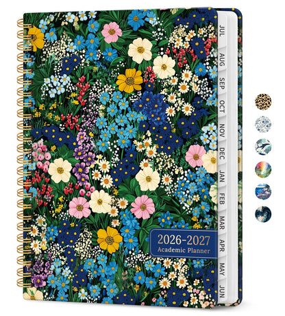 Planner 2026–2027, Weekly & Monthly Academic Organizer for School Year, Jul 2026–Jun 2027, Hardcover Planner with Tabs, Back to School Essential, 6.3" x 8.5", Wildflower Meadow