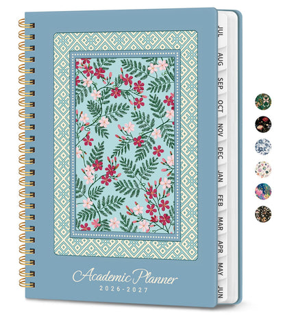 Academic Planner 2026-2027, Monthly and Weekly Calendar Planner, July 2026 - June 2027, Pretty Hardcover Teacher Student Planning Agenda Book with Tabs, Fit for School Office Supplies, 6.3" x 8.5", Spring Lattice
