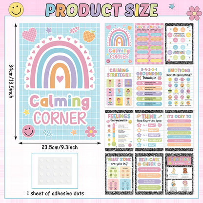 12Pcs Calming Corner Posters for Classroom Inspirational Emotions Feeling Poster for Kids Back to School Wall Decor Composition Notebook Mental Health Posters for School Office Home Teacher Supplies