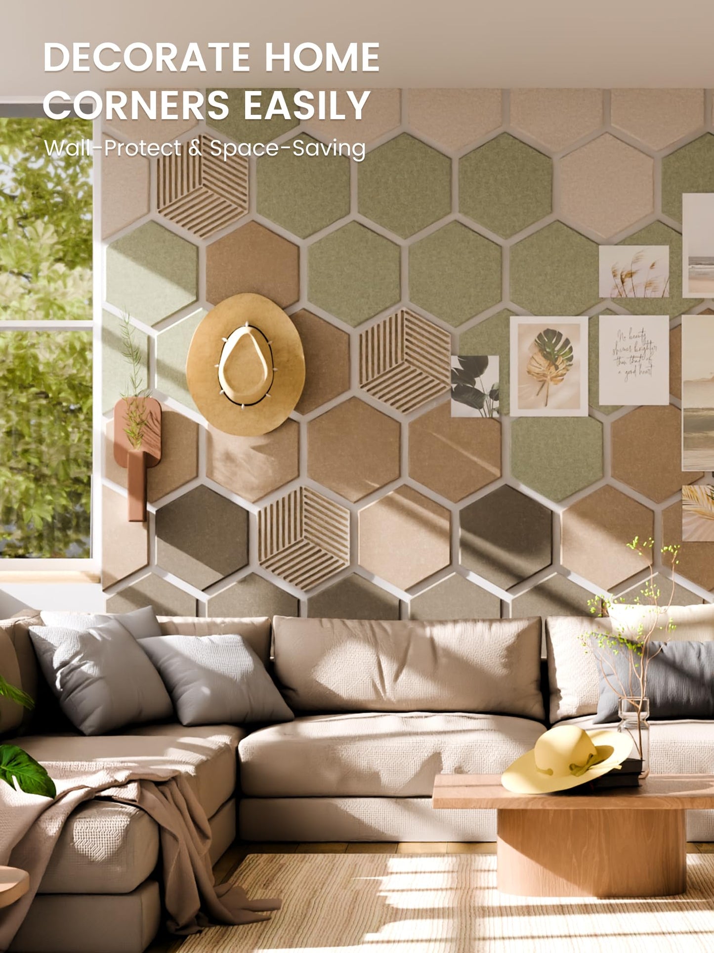 Fluxynara Hexagon Cork Board Alternative for Walls Decor-10-Pack Felt Bulletin Board Tiles,with 30 Pushpins,50 Adhesive Tabs for Office,Classrooms & Home Pin Board Felt Board-Linen Dusk