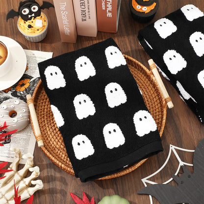 JarThenaAMCS 2 Pack Halloween Hand Towels 3D Black White Ghost Decorative Towel Spooky Boo Cotton Bathroom Towel for Kitchen Drying Cleaning, 29.5 x 13.7 Inch