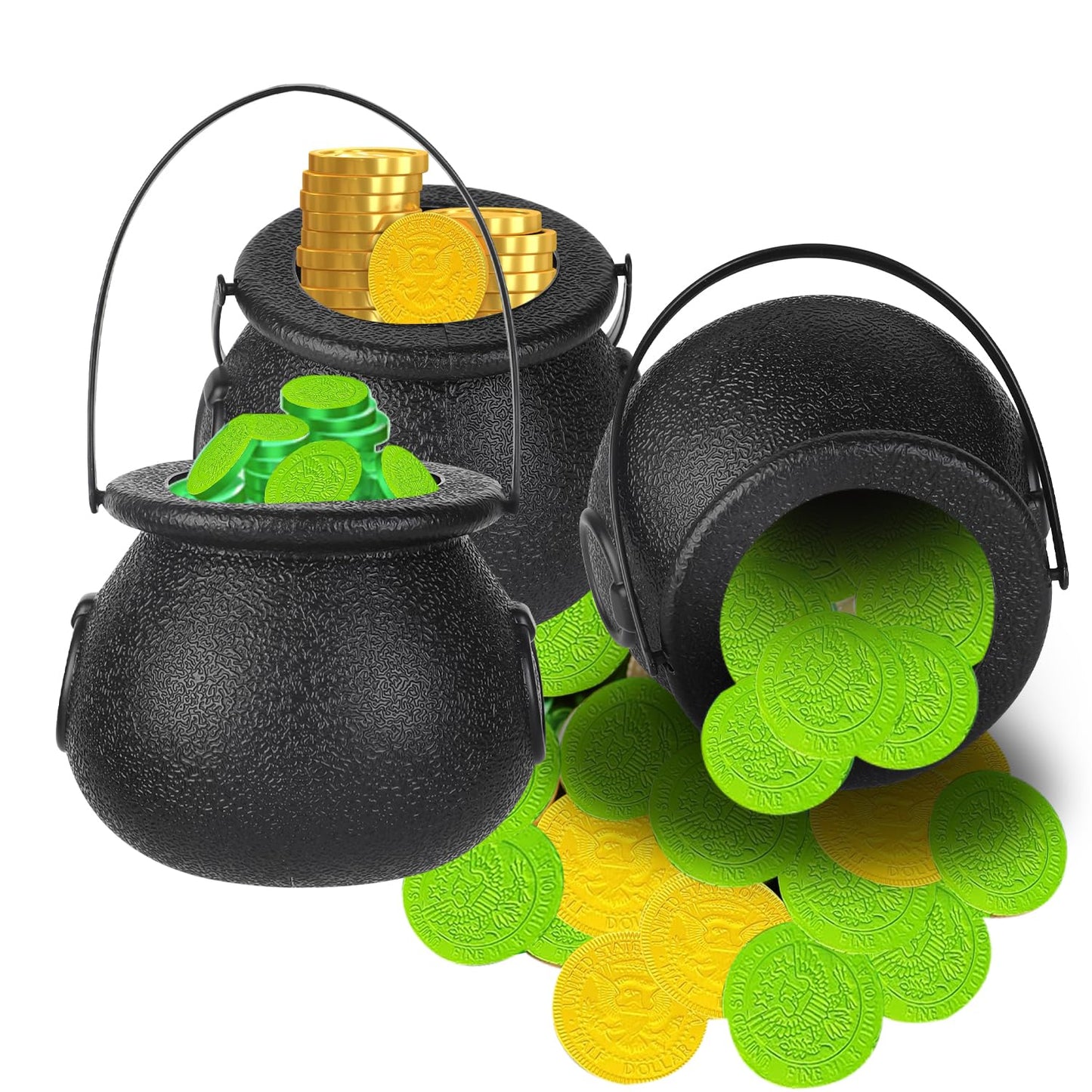 Junware 24pcs Mini Cauldrons with Handle Halloween, Witch Mini Cauldron Multi-purposed, Plastic Cauldron Candy Holder for Halloween & St. Patrick’s Day Party Favors Decor, Halloween Pot