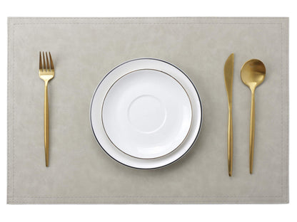Waterproof PU Placemats, Faux Leather Dining Table Mat, Set of 4, Easy to Wipe Off Scrub Vinyl Mat, Heat & Stain Resistant for Office Conference Table, Home Decor G Parchment White