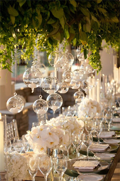 Set of 24 Wedding Hanging Glass Orbs, Glass Tea Light Terrarium, Globe Terrarium, Tea Light Holders, Wedding Decor Indoor Outdoor