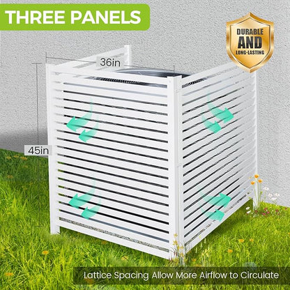 3-Panel White Modern Vinyl Privacy Fence, 36" W x 45" H, Air Conditioner & Trash Can Enclosure