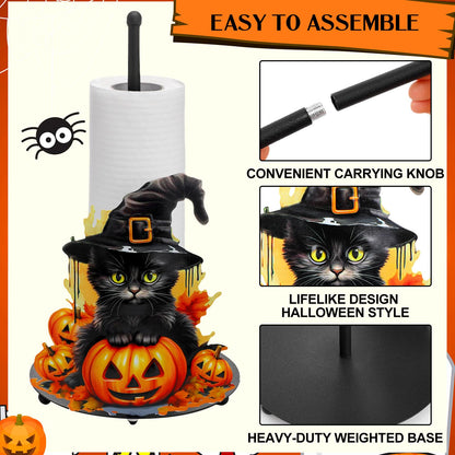 MorningRo Halloween Black Cat Paper Towel Holder Metal Halloween Kitchen Decor Accessories Farmhouse Pumpkin Paper Towel Stand for Countertops Bathroom Cat Pumpkin Gifts