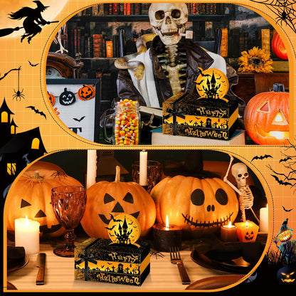Culudea 4 Pcs Halloween Decorations for Home Castle Table Decor Halloween Bat Wooden Faux Book Stack Sign Tiered Tray Decor Spooky Centerpiece for Home Shelf Mantel Entryway Office Party