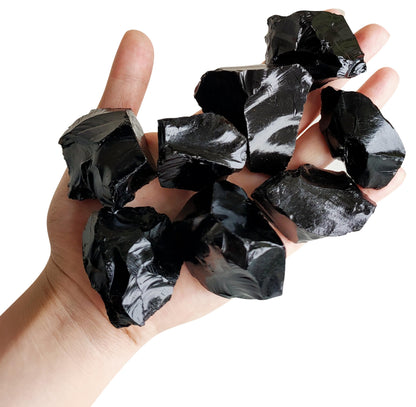 1 lb Rough Crystals Bulk Raw Black Obsidian Quartz Healing Stones for Tumbling, Wire Wrapping, Wicca Reiki,Meditation and Home Decor
