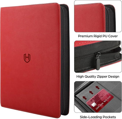 Card Binder 16 Pocket with Zipper, 1024 Pockets Trading Card Holder Book, Premium PU Cover Zip Folder Binder, Side Loading Carrying Case Binder Album for TCG, MTG, Sports Cards, Game Cards