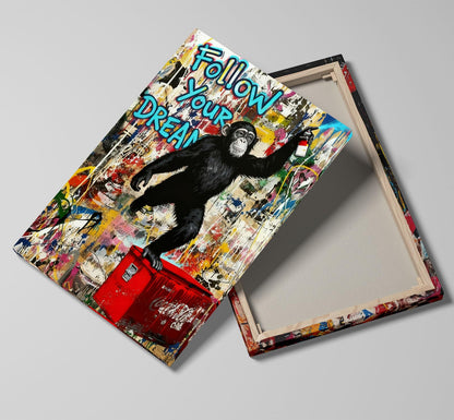 16x24 Graffiti Street Art Gorilla Canvas Wall Decor Urban Pop Funny Picture Monkey Framed Gallery Street Posters Teen Boys Bedroom Pictures Kids Room Prints Men Office Home Decoration