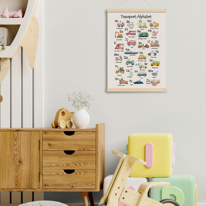 MOTERMATE Transport Abc Alphabet Wall Art Poster Chart, Playroom Decor, Learning Educational Canvas Poster Hanger Frame for Toddlers Classroom, Alphabet Car Themed Wall Hanging Banner Decor, 12x16Inch