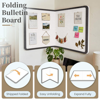 KERRAM Bulletin Board, 24 x 18 inches Decorative Felt Foldable Photo Pin Boards, Vision Board Cork Board Alternative for Walls, Office, Home, Classroom with Pushpins ＆ Small Storage Bag, Black