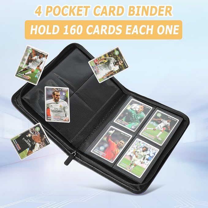 4 Pocket Ringless Side Loading Trading Card Binder, 160 Cards PU Fixed Page Zipper Card Album for TCG Sports Game Cards, Not Fit Top Loaders (Purple)