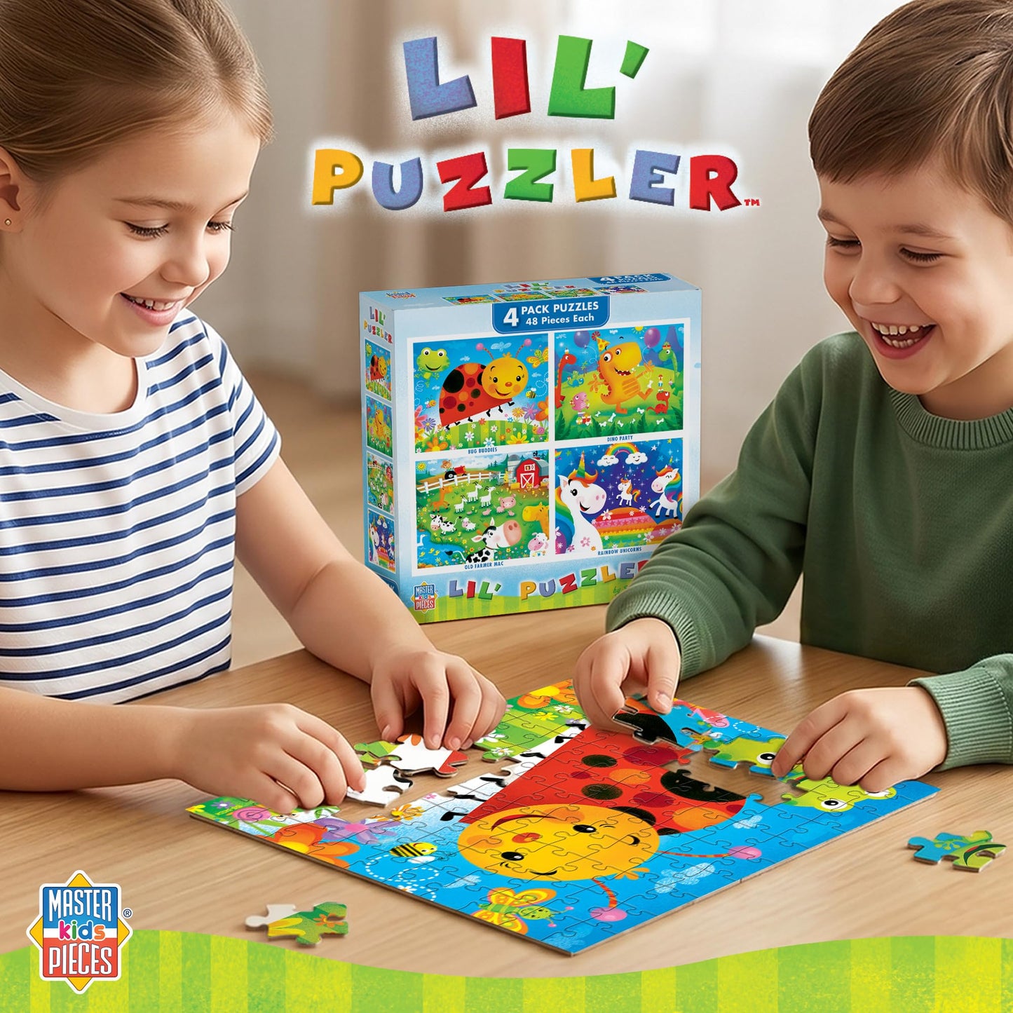 MasterPieces – Jigsaw Puzzle Set for Kids 6+ Years, 4-Pack of 48 Pieces, Educational and Fun Game, Lil Puzzler Collection, Gift Idea for Children, 8" x 10"