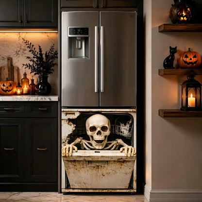 Halloween Skeleton Dishwasher Cover Magnet, 23.03 x 25.59 in Dishwasher Magnetic Cover, Dishwasher Decorative Magnet, Dishwasher Magnet Cover for Kitchen Decor