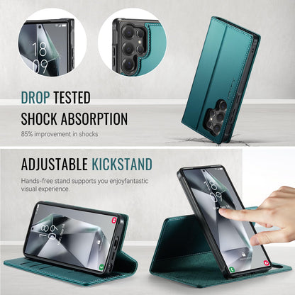 PlusnapX Wallet Case for Samsung Galaxy S24 Ultra Compatible with Magsafe, 2-in-1 PU Leather Flip RFID Blocking Card Holder Stand Shockproof Magnetic Detachable Cover for Galaxy S24 Ultra, Bluegreen
