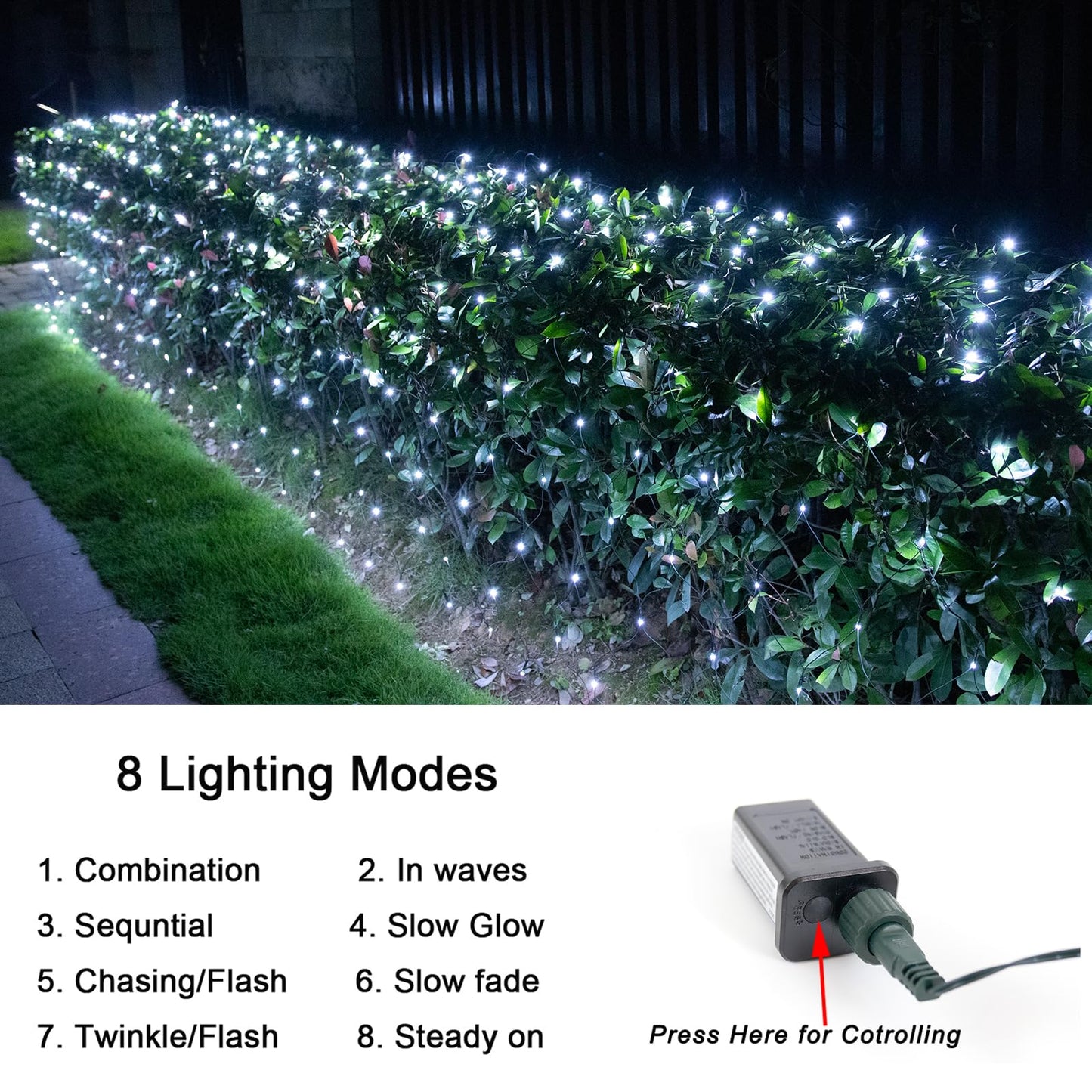 OYCBUZO 300LED White Net Lights, 14.8ft x 5ft Connectable Christmas Outdoor Mesh Lights with 8 Lighting Modes, Waterproof Fairy Lights Plug in for Bushed Xmas Tree Holiday Party Garden Decoration