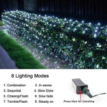 OYCBUZO 300LED White Net Lights, 14.8ft x 5ft Connectable Christmas Outdoor Mesh Lights with 8 Lighting Modes, Waterproof Fairy Lights Plug in for Bushed Xmas Tree Holiday Party Garden Decoration