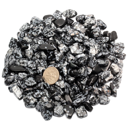 ZenQ 1 lb Snowflake Obsidian Tumbled Stone Chips Crushed Natural Crystal Quartz Pieces