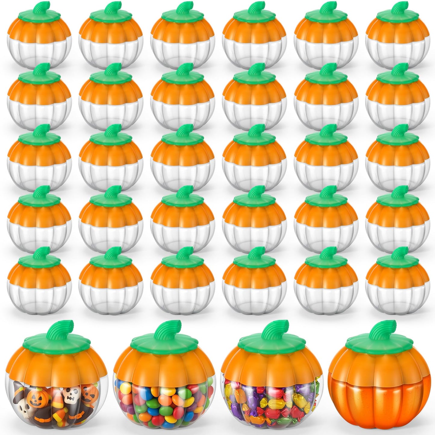 Baderke 30 Pcs 6.8 Oz/ 200ml Plastic Pumpkin Jar with Lids Halloween Pumpkin Candy Jar Small Cookie Containers Clear Potion Bottles for Drinking Thanksgiving Gift Autume Party Decoration