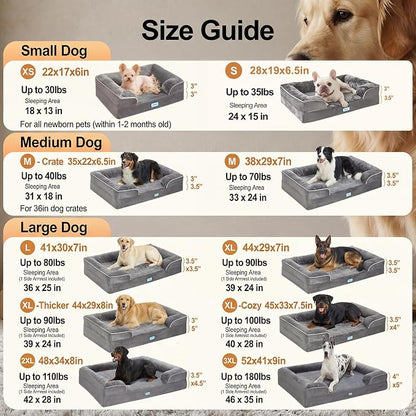 OhGeni Orthopedic Dog Bed Couch Big Cat Sofa for Jumbo Sized Pets with Memory Foam, Machine-Washable Waterproof Removable Cover, Soft Comfortable Fabric, 52-inch (Gray)