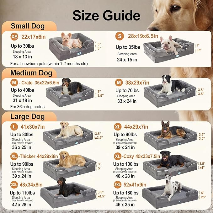 OhGeni Orthopedic Dog Bed Couch Big Cat Sofa for Extra Large Sized Pets with Memory Foam, Machine-Washable Waterproof Removable Cover, Soft Comfortable Fabric, 44-inch (Brown)
