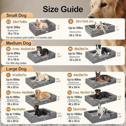 OhGeni Orthopedic Dog Bed Couch Big Cat Sofa for Extra Large Sized Pets with Memory Foam, Machine-Washable Waterproof Removable Cover, Soft Comfortable Fabric, 44-inch (Brown)
