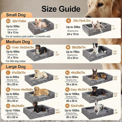 OhGeni Orthopedic Dog Bed Couch Big Cat Sofa for Extra Large Sized Pets with Memory Foam, Machine-Washable Waterproof Removable Cover, Soft Comfortable Fabric, 44-inch (Blue)