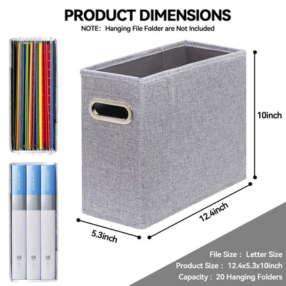 ComfortKeeper 4 Packs Letter Size File Organizer, File Folders Organizer, Fabric Storage Box, Collapsible Paper Organizer with Metal Handle, Smooth PVC Rails, Only Box (Gray)