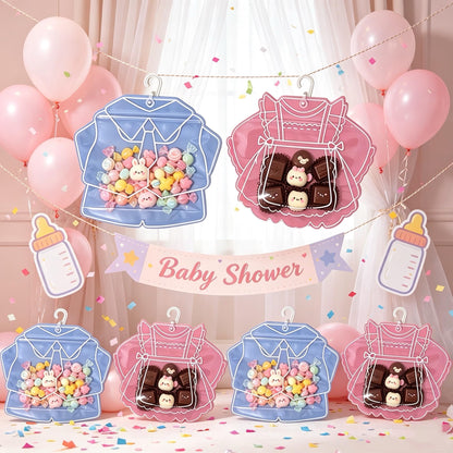 KTBANBANNEY 30 Pack Birthday Party Favor Bags, Cute Outfit Shaped Clear Zipper Gift Bags with Hook, Reusable Goodie Bags for Baby Shower, Candy Treat Pouches for Party Supplies