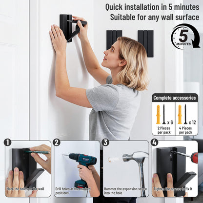 KYIAANY Folding Wall Hooks 2Pack: Black Modern Wooden Coat Hooks Mount for Heavy Duty Hanging Towels Backpack Bags Hats, Space Saving Minimalist Decorative Entryway Hanger for Aesthetic Homeowner