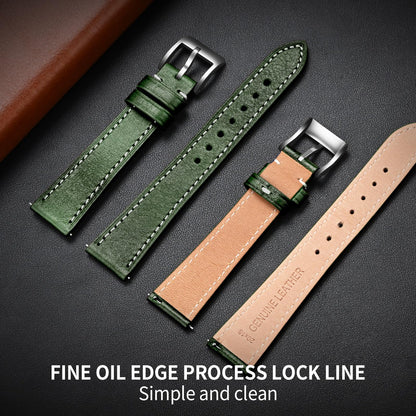 ULLCHRO Leather Watch Straps for Men & Women - Quick Release - Stainless Steel Buckle - Replacement Strap - Band With 17mm, 18mm, 19mm, 20mm, 21mm, 22mm (20mm, Green)