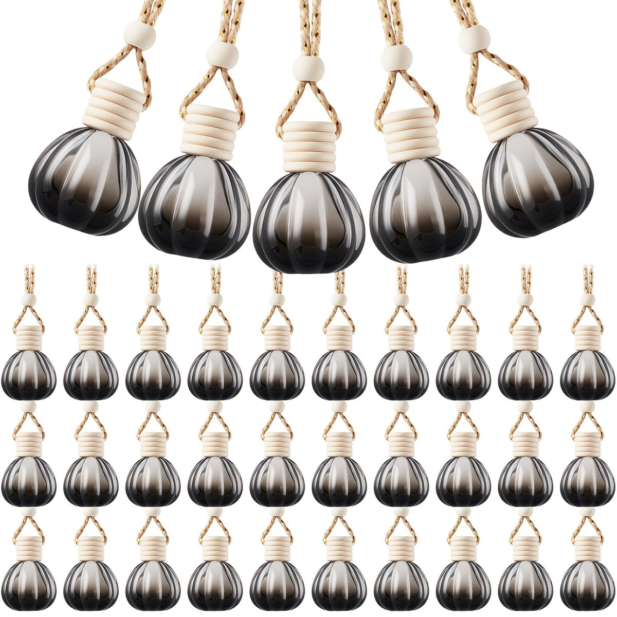 BBTO 50 Pcs Hanging Car Air Freshener Black Car Diffuser Bottles Empty Glass Perfume Bottle Freshener Diffuser Bottle Pendant for Essential Oil Fragrance Aromatherapy Bottles Ornament(Pumpkin)