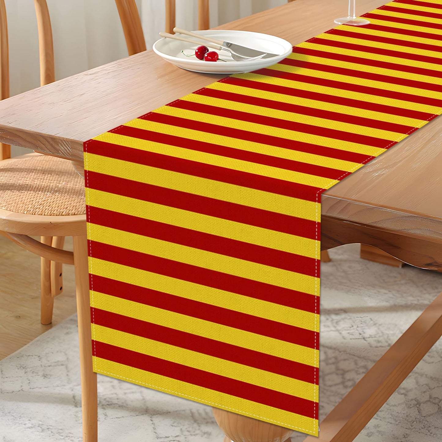 Vohado Wizard Table Runner Red Golden Stripes Magical Party Decoration Halloween Witch Birthday Dining Room Home Kitchen Island Decor (13" x 108")
