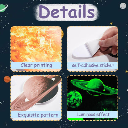 Glow in The Dark Stars Solar System Wall Decals, Star and Planets Stickers for Ceiling, Wall Sticker Decor for Kids Boys Room (Green)