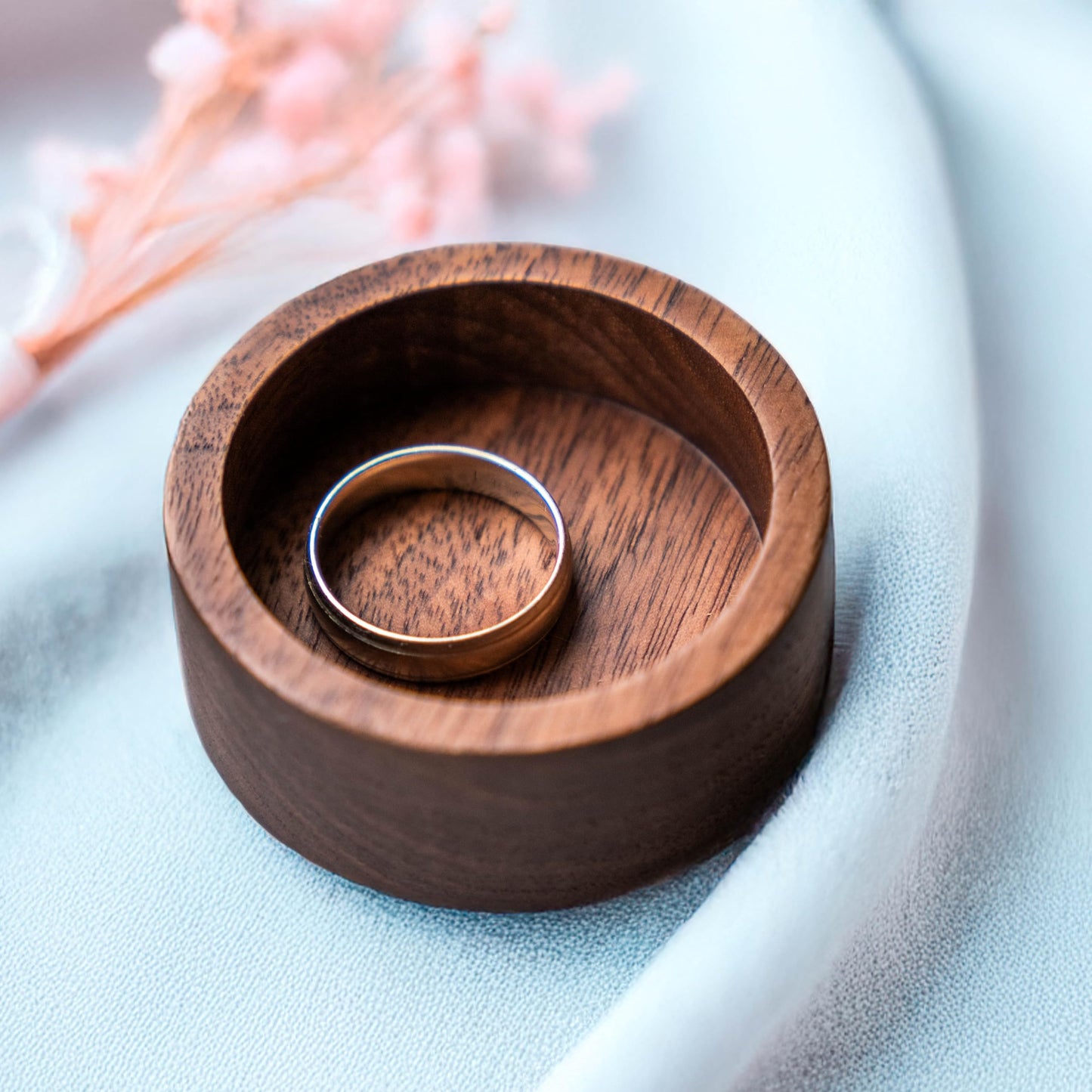 Walnut Wood Ring Tray, Mini Round Hardwood Holder, Micro Jewelry Box Dish