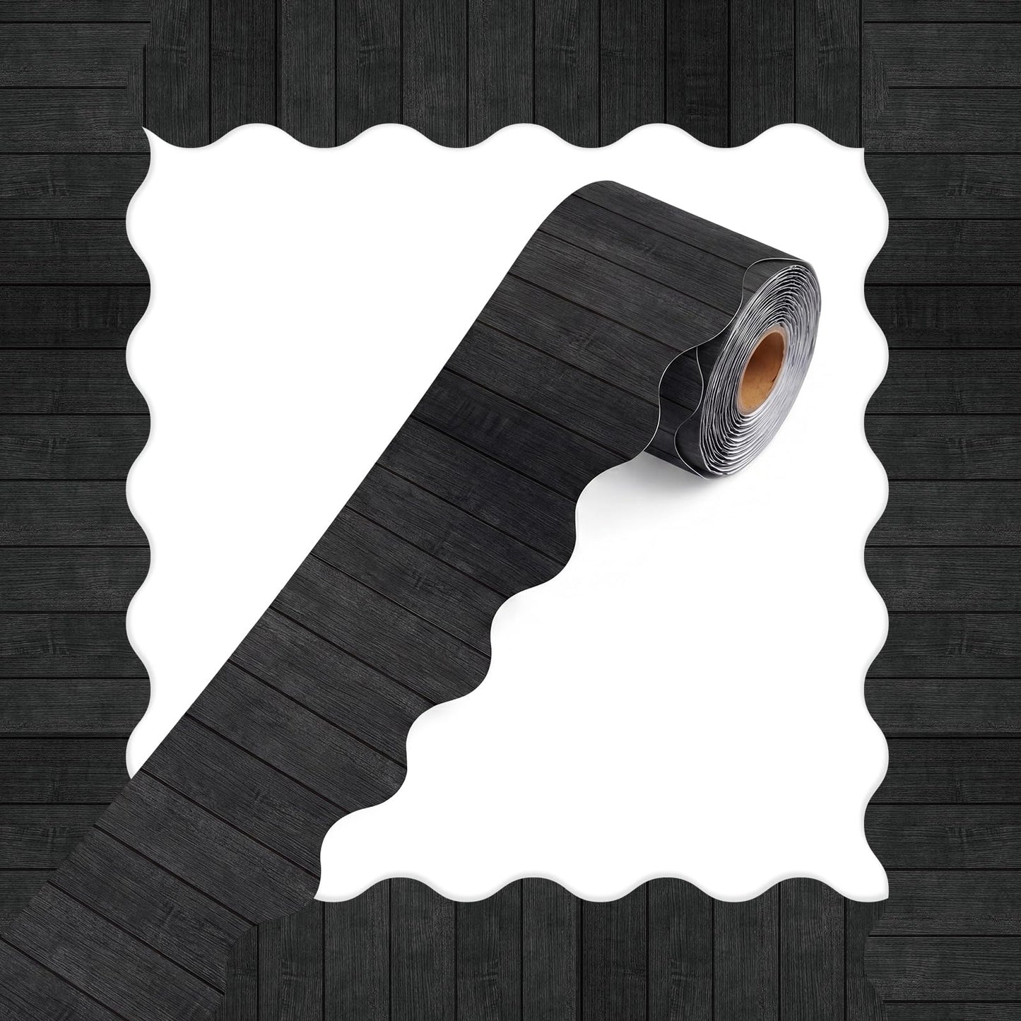 Tenceur 120 Feet Bulletin Board Borders Wooden Pattern Straight Rolled Border Trim Wood Straight for Classroom Schools Office Decoration(Black)
