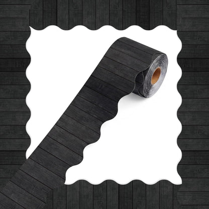 Tenceur 120 Feet Bulletin Board Borders Wooden Pattern Straight Rolled Border Trim Wood Straight for Classroom Schools Office Decoration(Black)