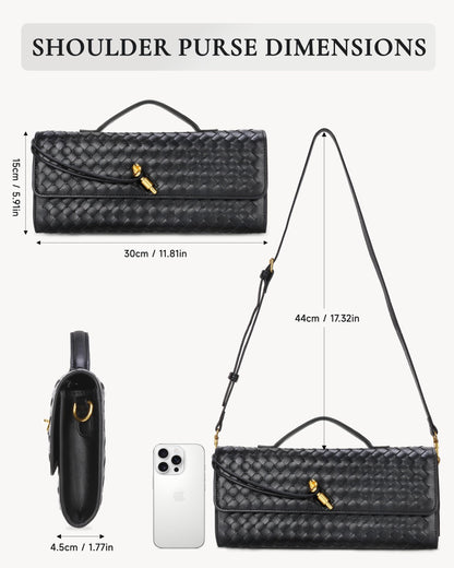 Trendy Woven Evening Clutch Purses,Women Underarm Shoulder Handbag,Cute Satchels Crossbody Purse PU Leather Wallet Clutch Purses for Women, Formal Satchel Leather Evening Bag Shoulder Handbag(Black)