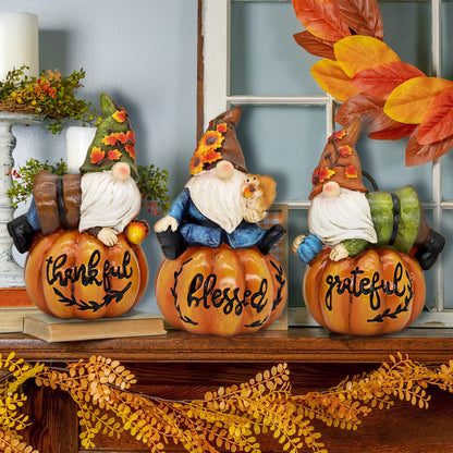 KnomeKo Thanksgiving Gnomes Fall Decorations for Home, Fall Gnomes Resin Pumpkin Figurine Thanksgiving Table Decor, Autumn Garden Farmhouse Decor Fall Gifts