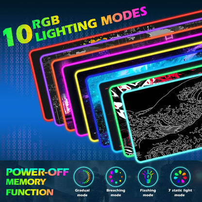ToLuLu RGB Gaming Wireless Charging Mouse Pad, 5/7.5/10/15W 10 Light Modes LED Mouse Pad Computer Keyboard Mat Mousepad, 800x300x4MM Extended Large Desk Mat for Gaming, MacBook, Laptop, PC, Galaxy
