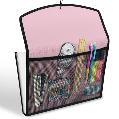 H4D 13-Pocket Accordion File Organizer with Mesh Pocket, Expanding File Folder with Tabs, Expandable Document Organizer for Home Office School, Letter Size, Light Pink