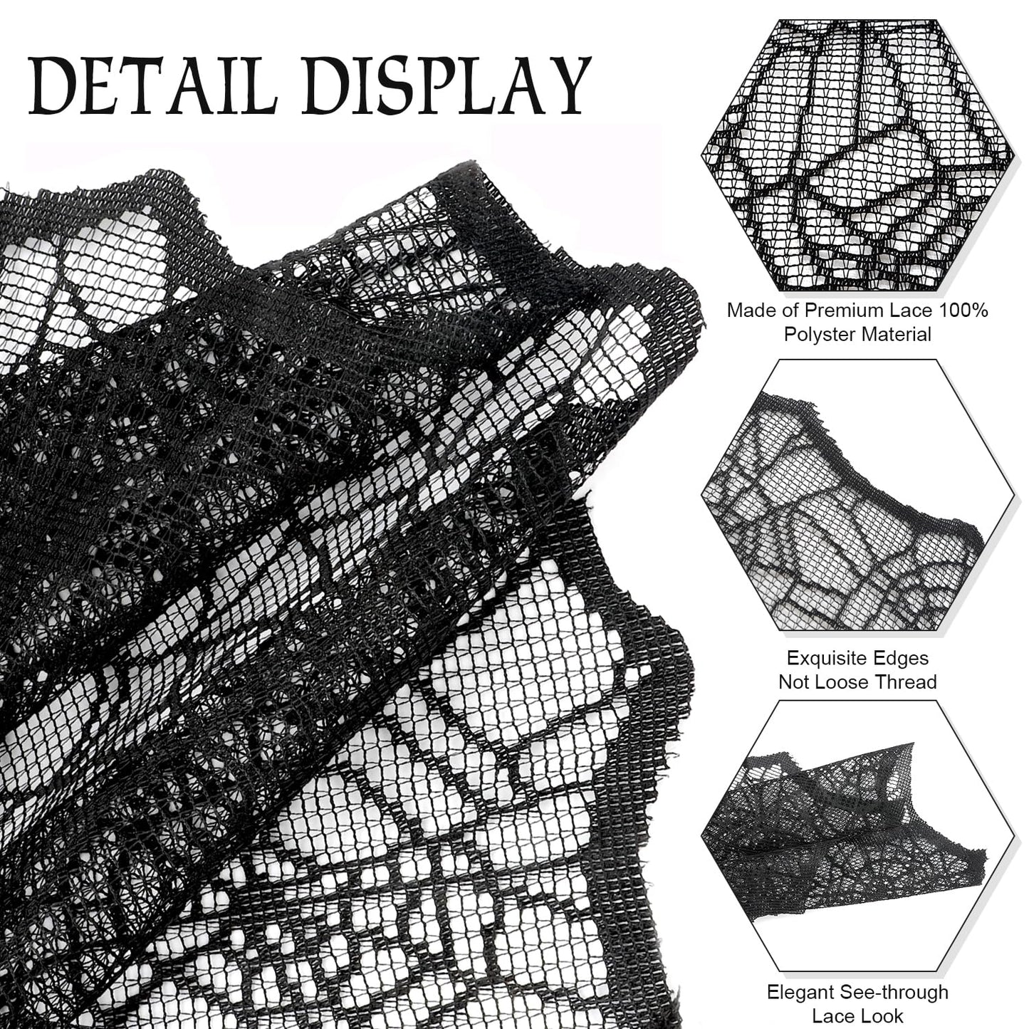 Black Lace Spider Web Table Runner - 2 Pcs, 18 X 72 Inch - Polyester Lace - Perfect for Halloween Parties & Gatherings