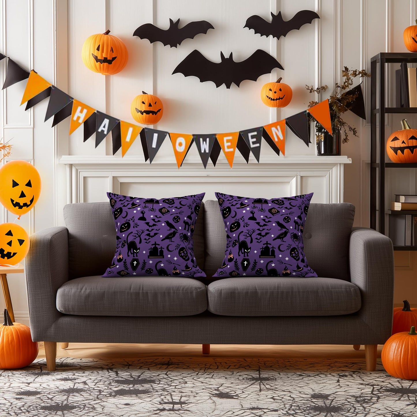 Puresora Halloween Pillow Covers 18x18 Set of 2 Throw Pillow Cases Soft Cushion Case Pillowcase for Chair Sofa Bedroom Living Room Home Decor, Purple