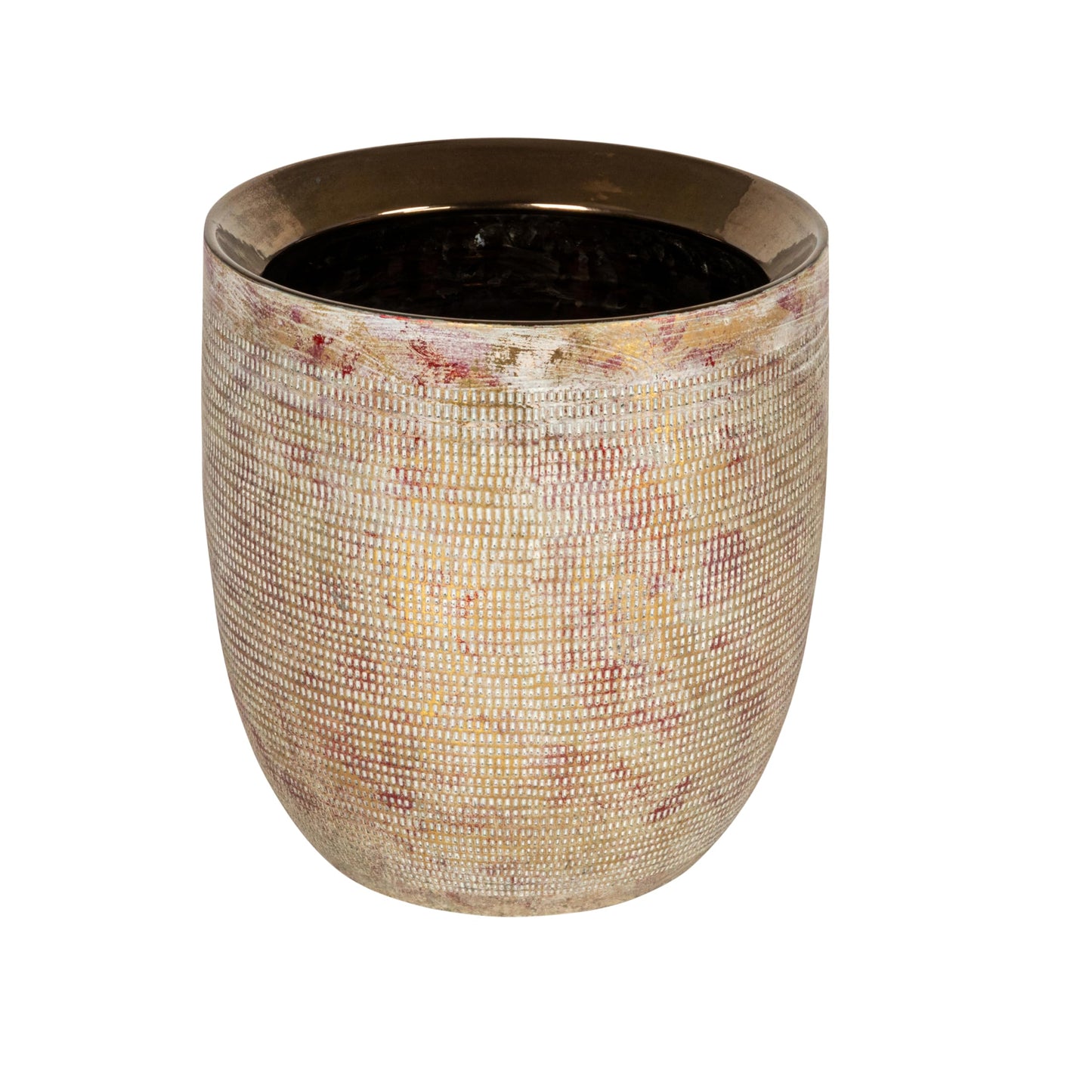 Creative Co-Op Embossed Textured Stoneware Planter, Metallic Gold
