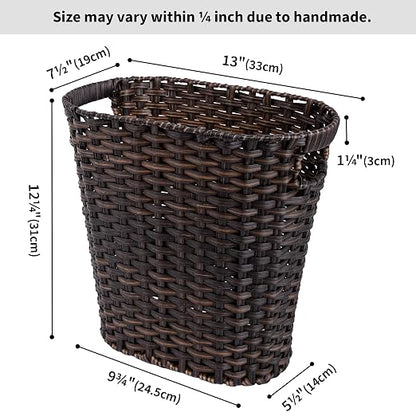 GRANNY SAYS Wicker Trash Can, Bathroom Trash Can with Handles, Wicker Waste Basket for Bathroom, Waste Basket for Bedroom, Decorative Wicker Wastebasket, 15 Liters/4 Gallons, 1-Pack Dark Brown