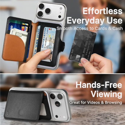 MEFON for MagSafe Wallet, Magnetic Phone Wallet RFID Blocking, Slim 5-8 Card Holder with Cash Slot & Clear ID Window, Minimalist Mag Safe Wallets for iPhone 17/16/15/14/13/12 Series, Midnight Black