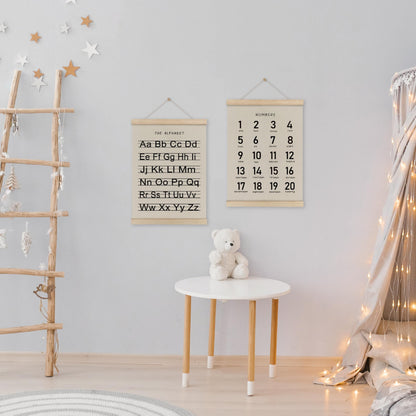 HRQKO Alphabet Numbers Poster Hanger Frame Set of 2, Nursery Wall Decor, Black ABC Poster Wall Art with Wooden Frames, Alphabet Banner Wall Hanging Decor for Boy Toddler Room Playroom, 12x16 Inch